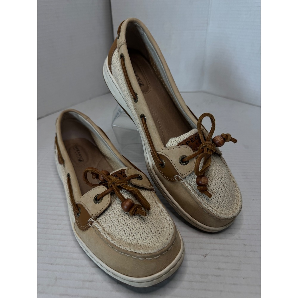 Sperry Top-Sider Boat Shoes Womens 8.5M Beige Angelfish Woven STS91249 Nautical